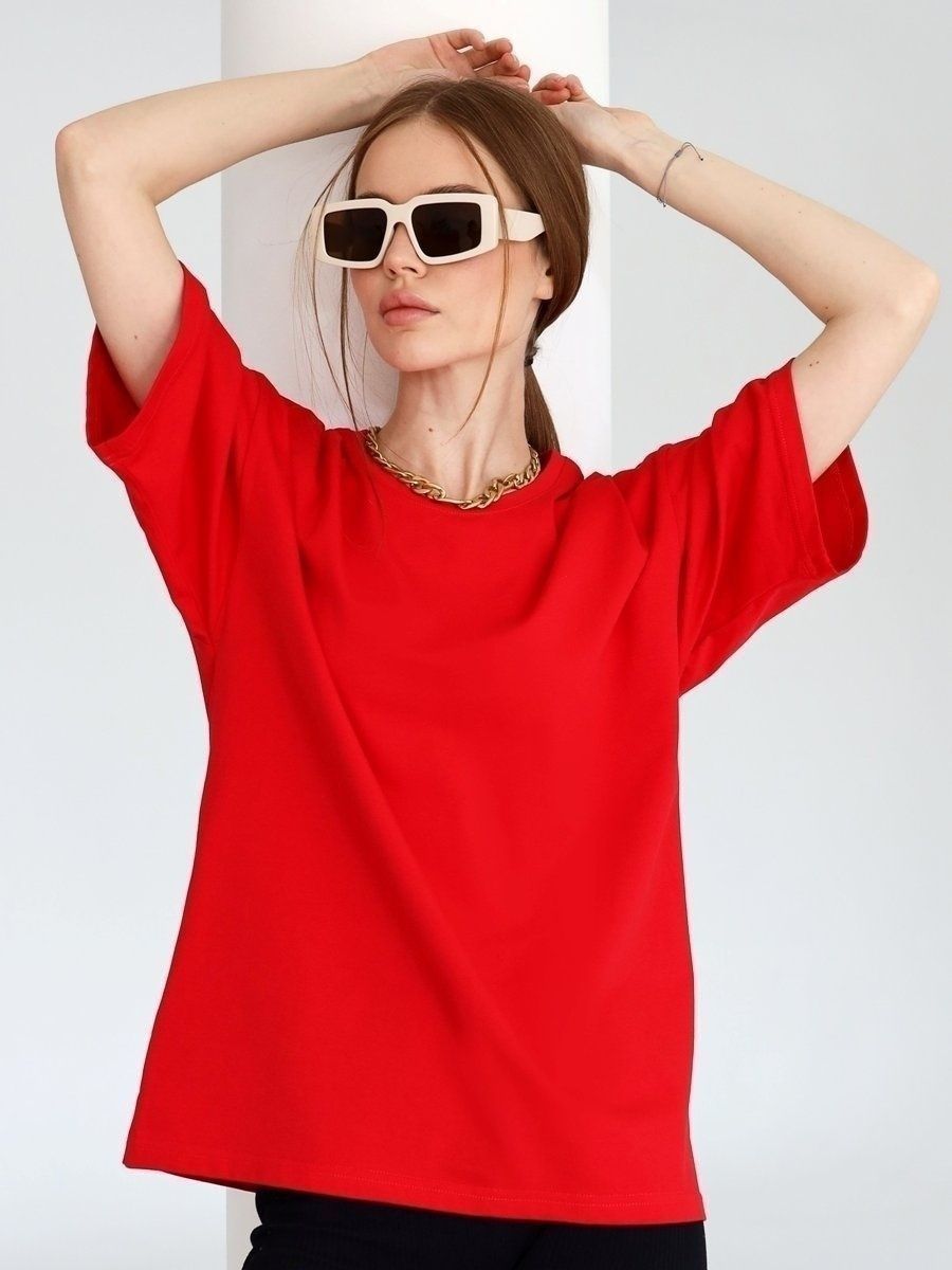 Solid Cotton T Shirt Loose Fit Crewneck Casual Top