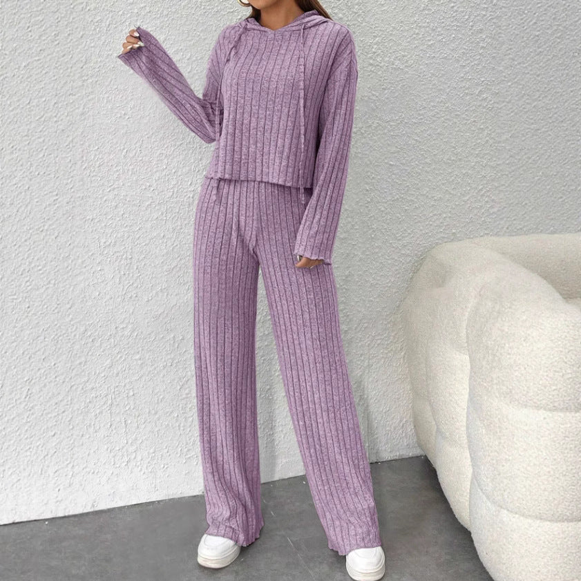 Women's Ribbed Knit Hoodie & Pants Lounge Set
