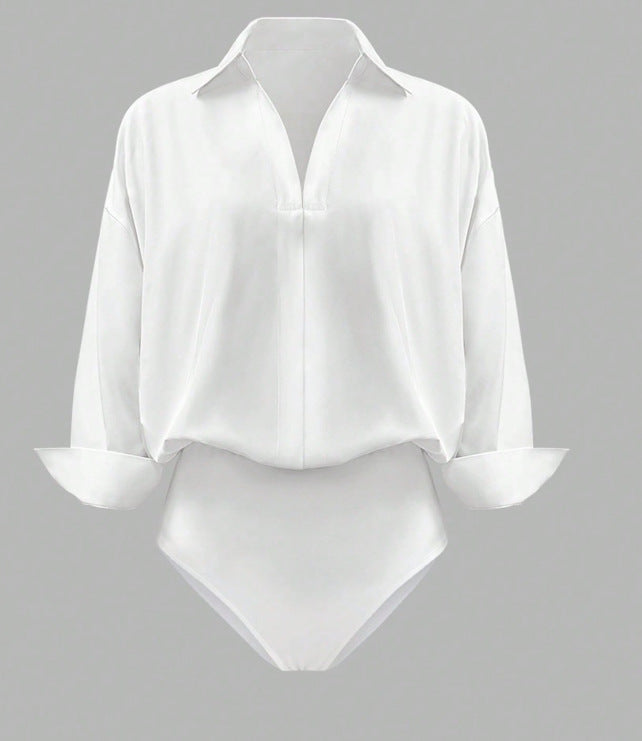 Women's V Neck Collared Business Casual Blouse Long Sleeve