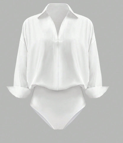 Women's V Neck Collared Business Casual Blouse Long Sleeve
