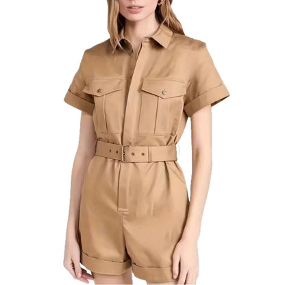 Women's Belted Utility Romper Short Sleeve Cargo Jumpsuit
