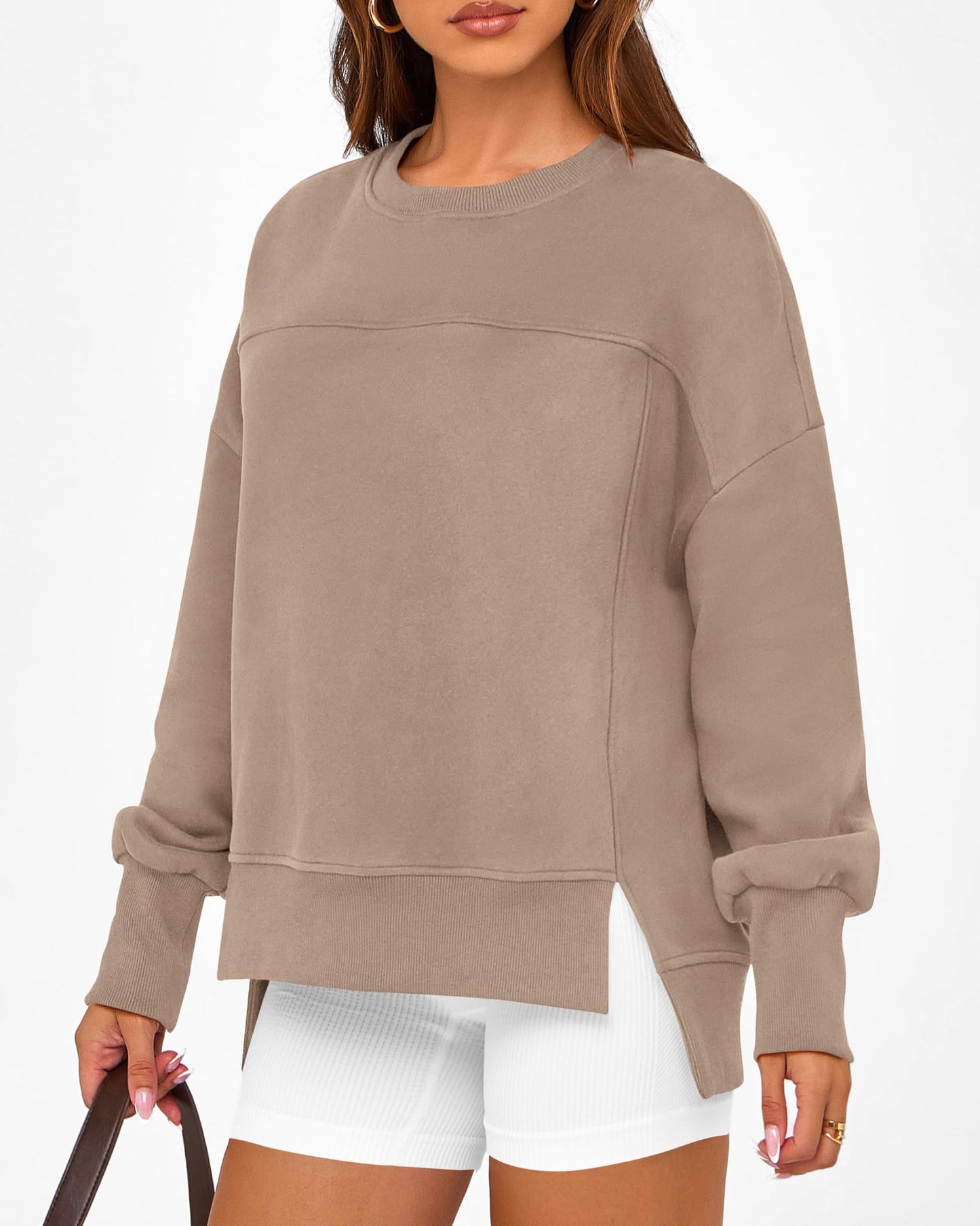 Colorblock Side Slit Sweatshirt Women Casual Pullover Top