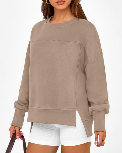 Colorblock Side Slit Sweatshirt Women Casual Pullover Top