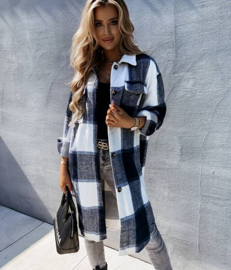 Women's Plaid Shacket Long Sleeve Button Down Shirt
