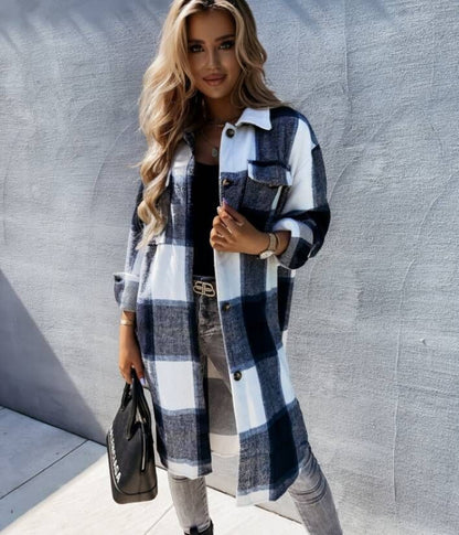 Women's Plaid Shacket Long Sleeve Button Down Shirt