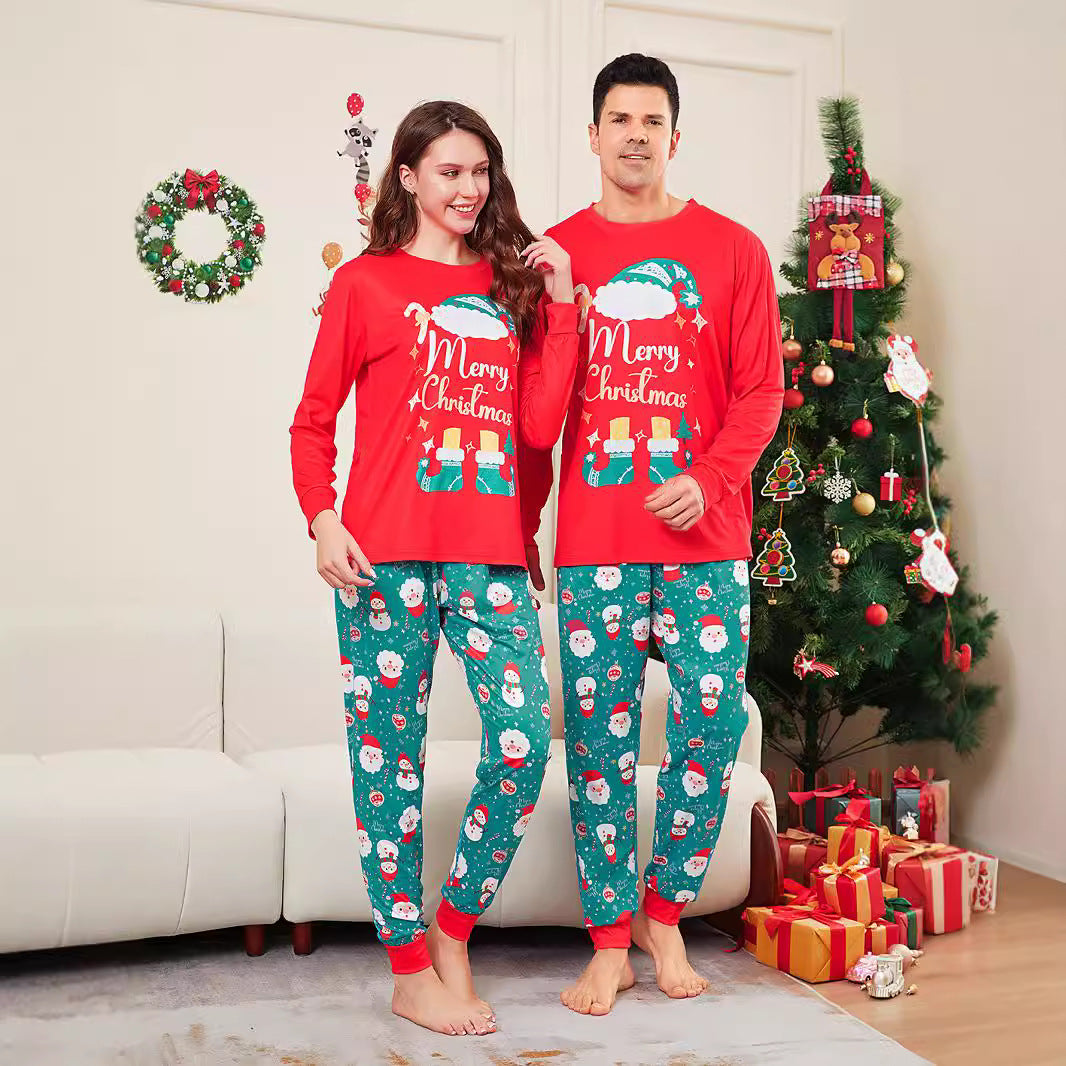 Santa Cane Alphabet Parent-child Printed Christmas Pajamas