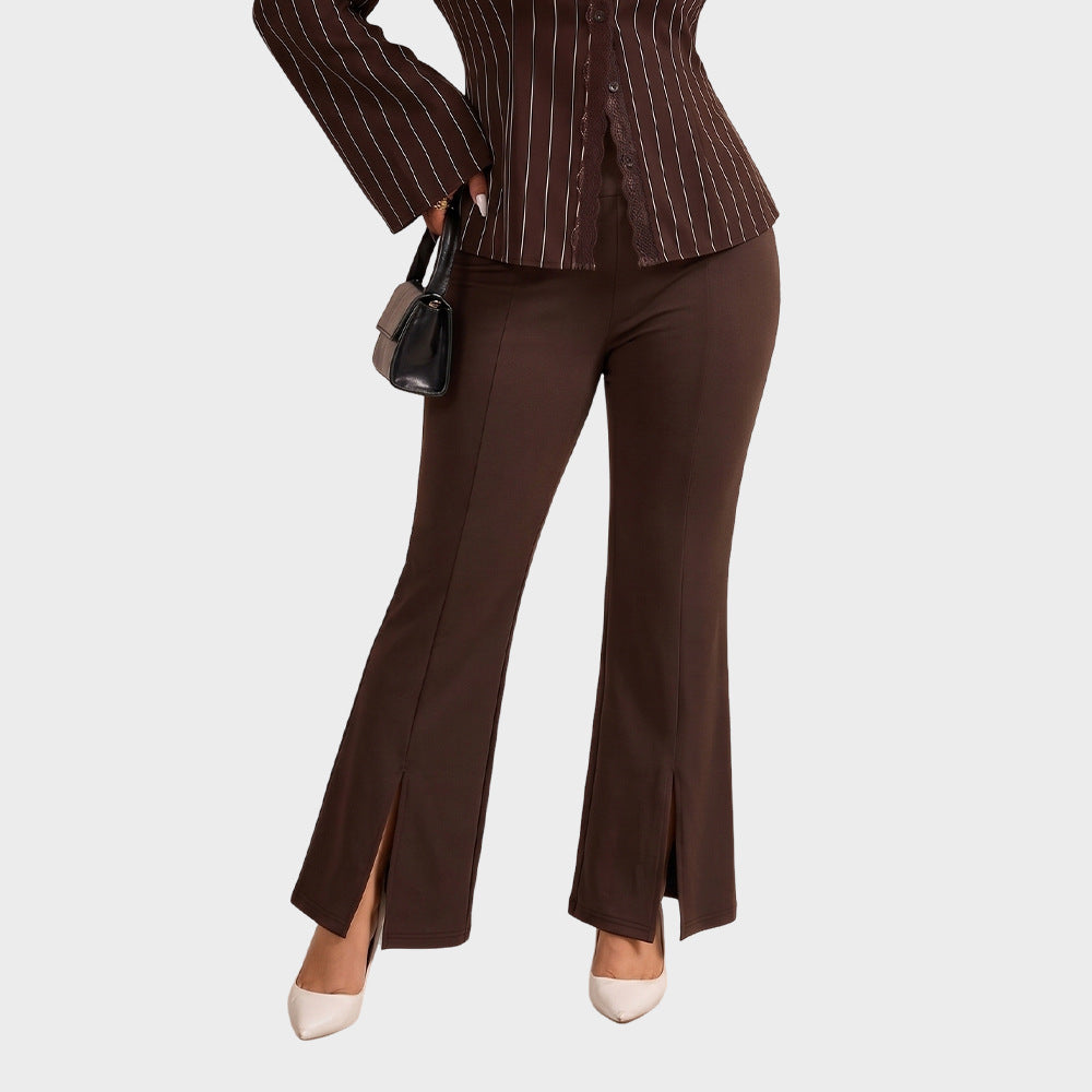 Plus Size High Waist Split Hem Flare Pants