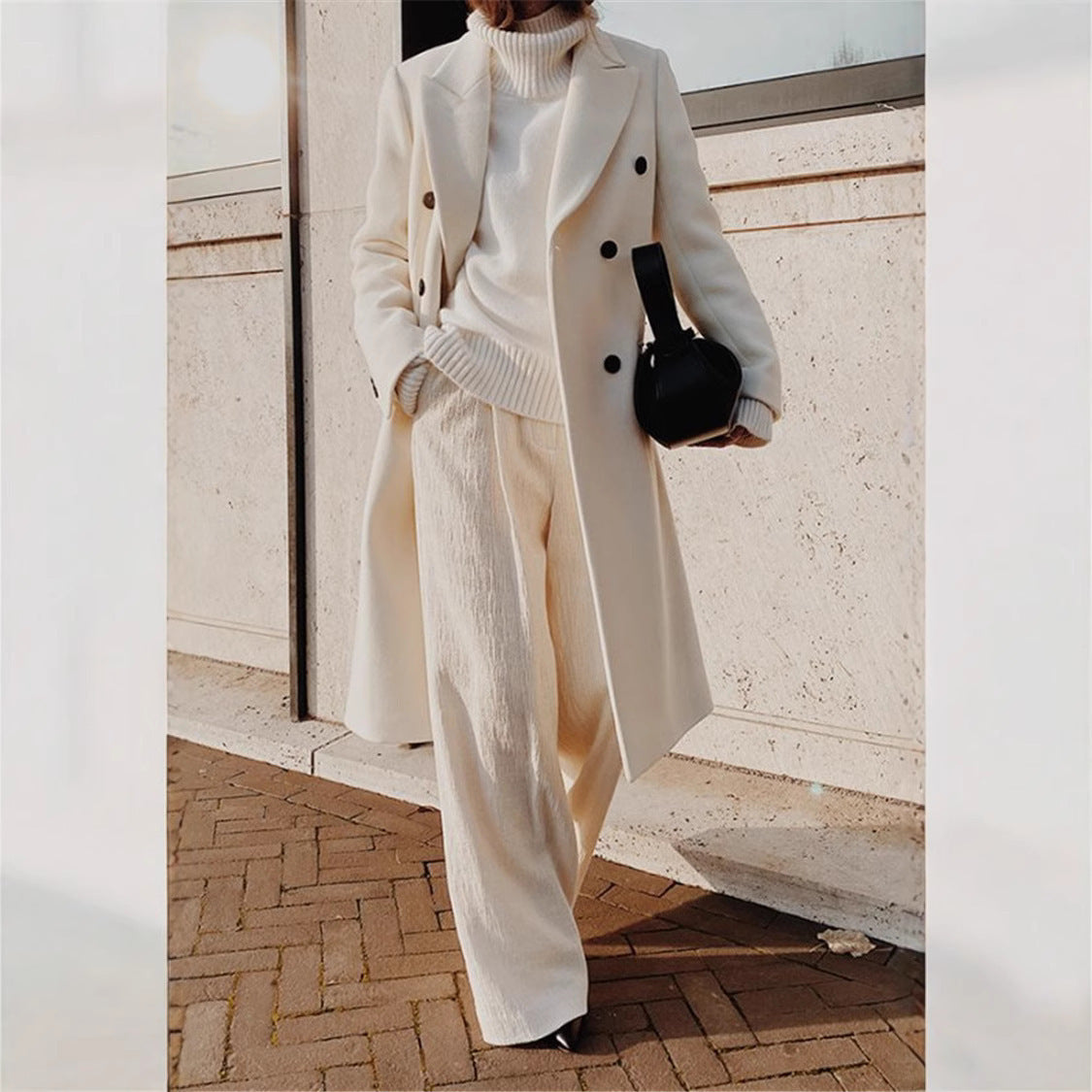 Women's Oversized Double Breasted Long Wool Blend Coat