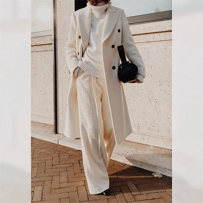 Women's Oversized Double Breasted Long Wool Blend Coat