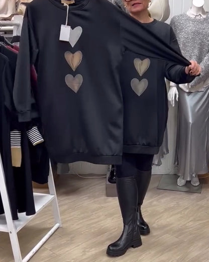 Oversized Heart Sweatshirt Dress Women Long Sleeve Pockets