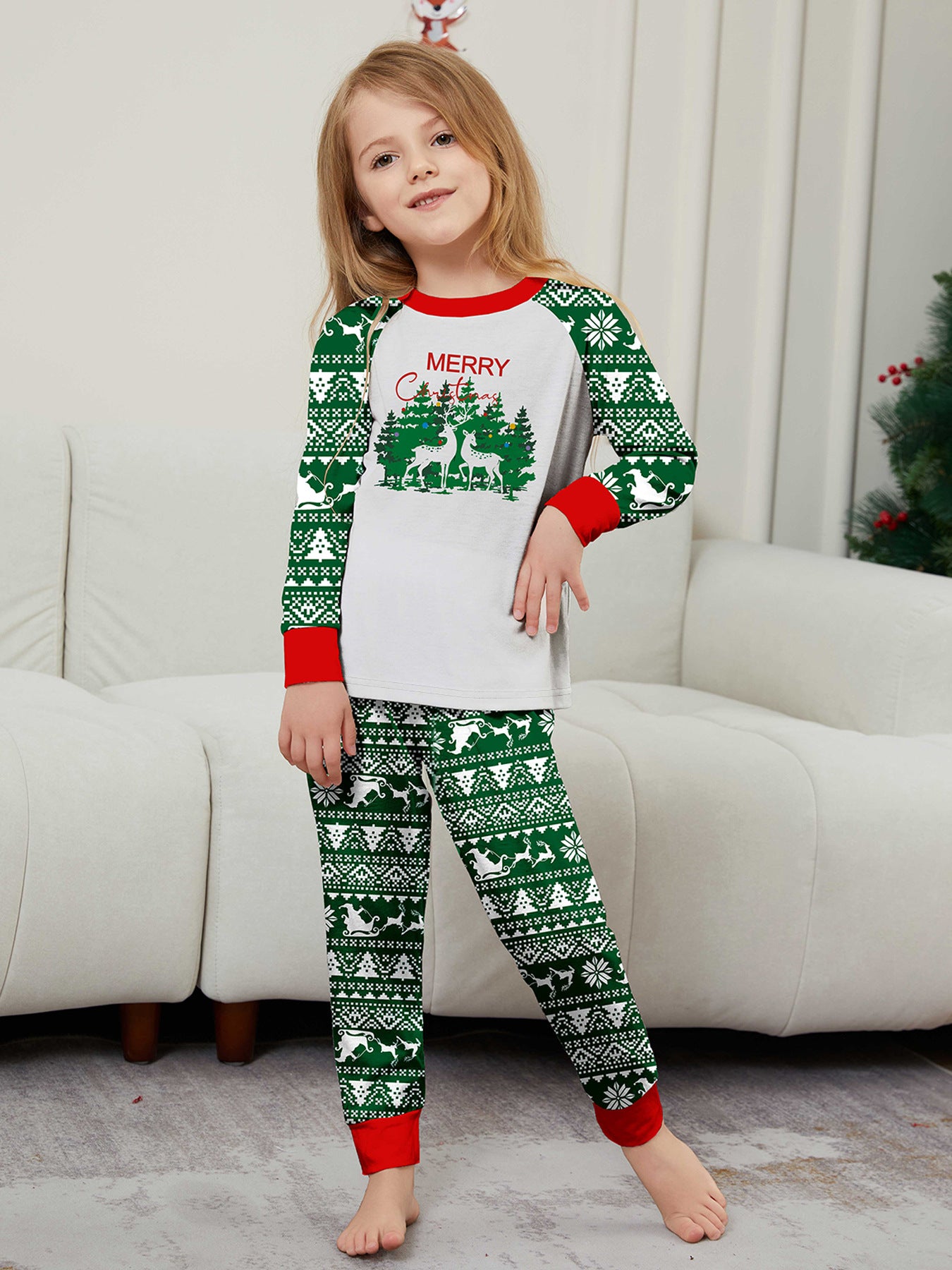 Christmas Deer Letter Striped Parent-child Dress Printed Christmas Pajamas