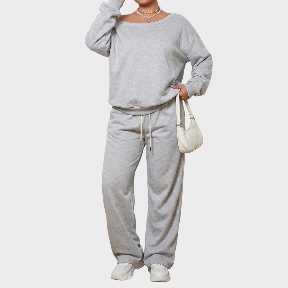 Plus Size Off Shoulder Sweatshirt Jogger Pants Set