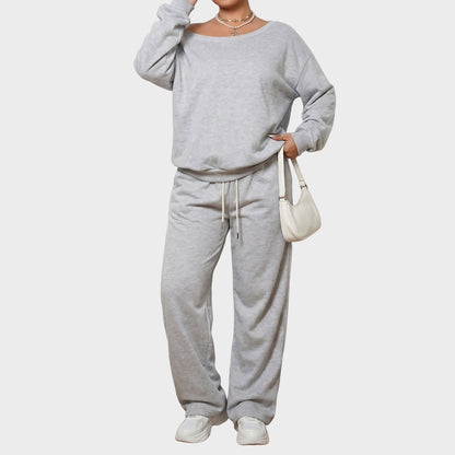 Plus Size Off Shoulder Sweatshirt Jogger Pants Set