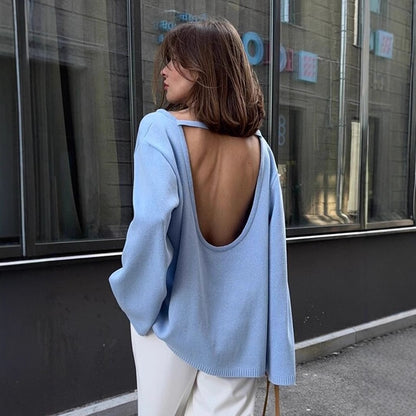 Women's Open Back Cotton Sweater Oversized Pullover