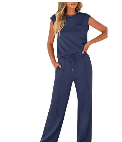 Women's 2 Piece Lounge Set Sleeveless Top Wide Leg Pants