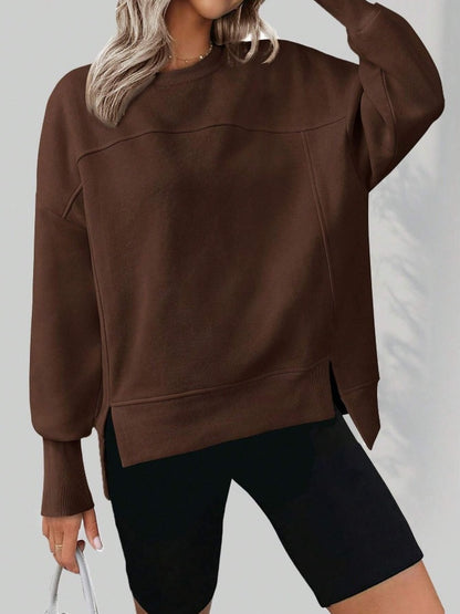 Colorblock Side Slit Sweatshirt Women Casual Pullover Top