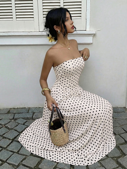 Strapless Polka Dot Maxi Dress Elegant Summer Dress