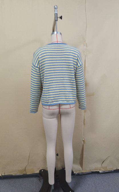 Oversized Striped Crewneck Sweater Women Pullover
