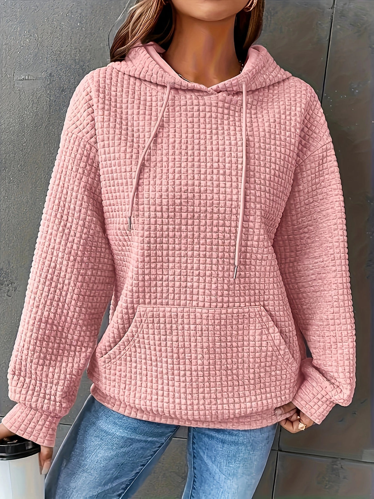 Women's Waffle Oversized Hoodie Casual Long Sleeve Pullover