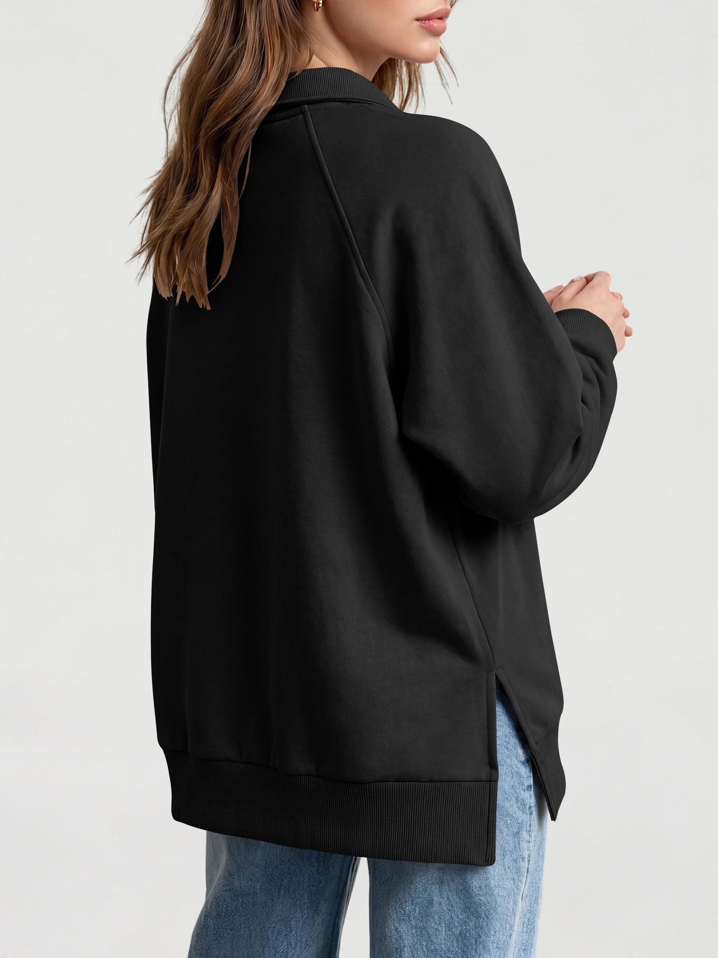 Women's Oversized Collared Button Pullover Sweatshirt