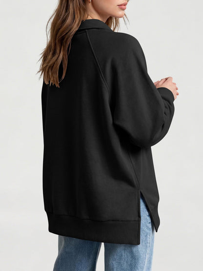 Women's Oversized Collared Button Pullover Sweatshirt