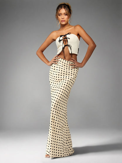 Polka Dot High Waist Flounce Hem Midi Skirt