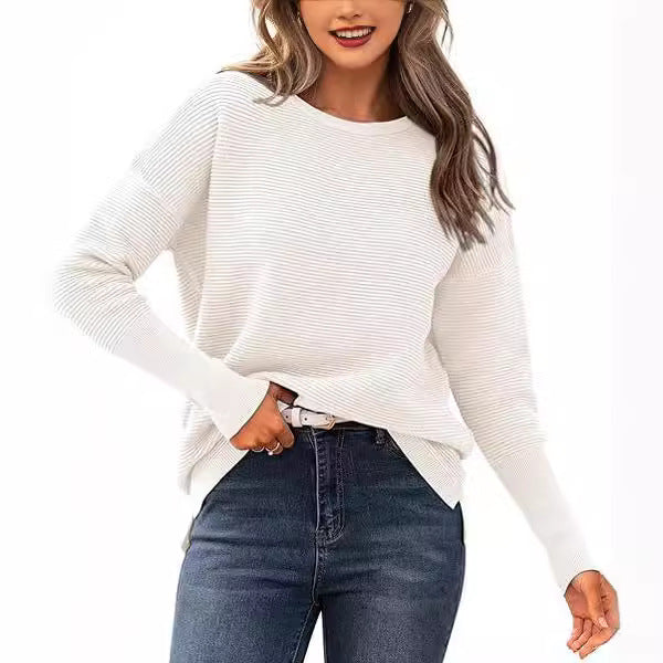 Women's Striped Crew Neck Pullover Knit Sweater