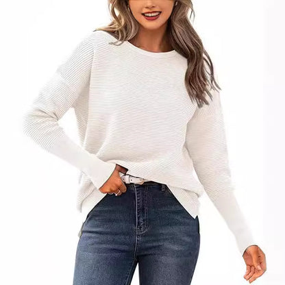 Women's Striped Crew Neck Pullover Knit Sweater
