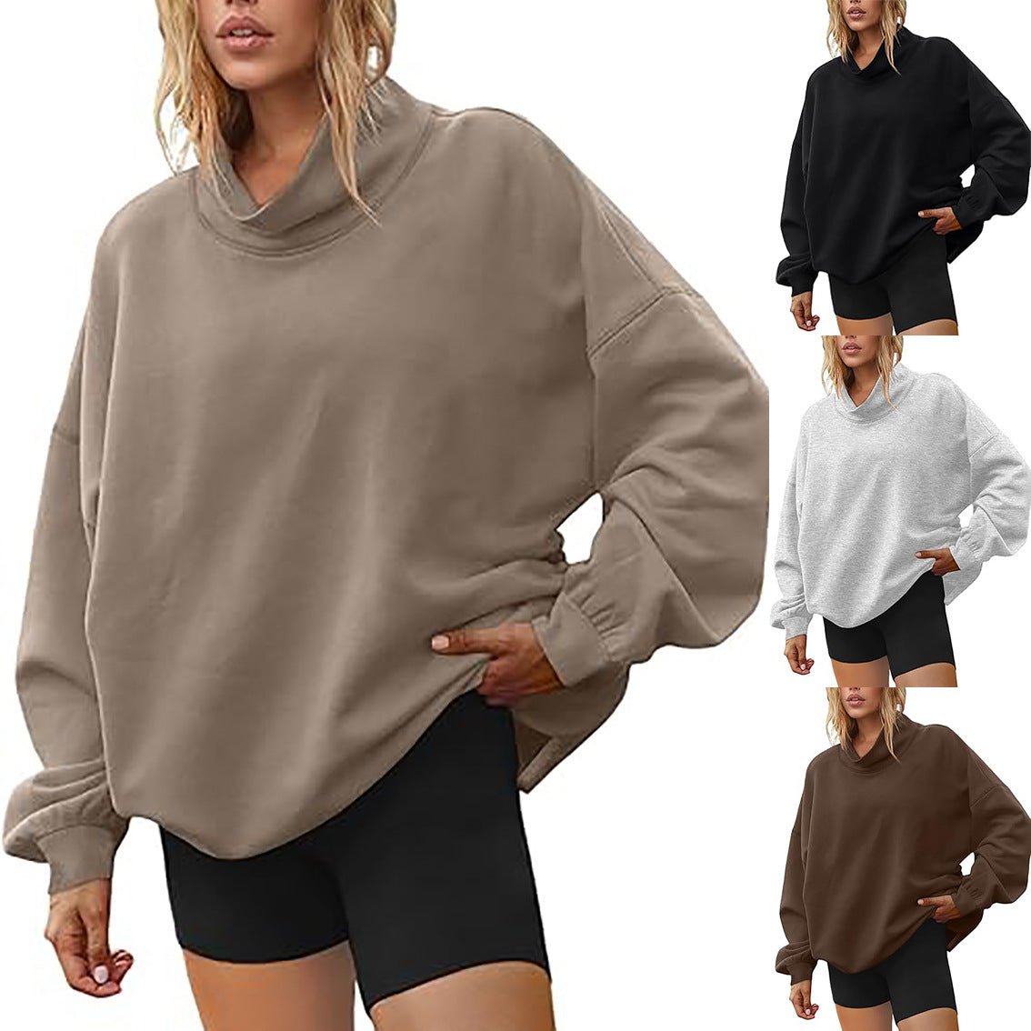 Women's Oversized Mock Neck Sweatshirt Casual Pullover