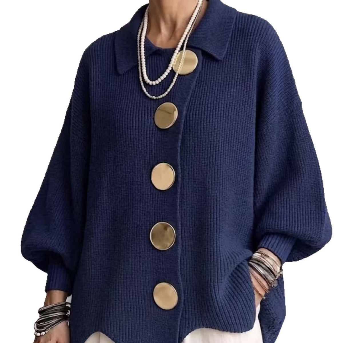 Womens Oversized Collared Cardigan Chunky Knit Button Front