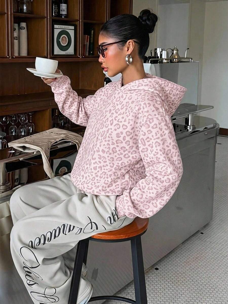 Leopard Print Hoodie Casual Oversized Sweatshirt