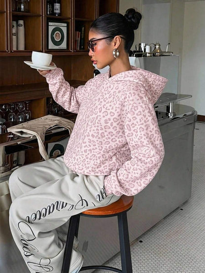 Leopard Print Hoodie Casual Oversized Sweatshirt