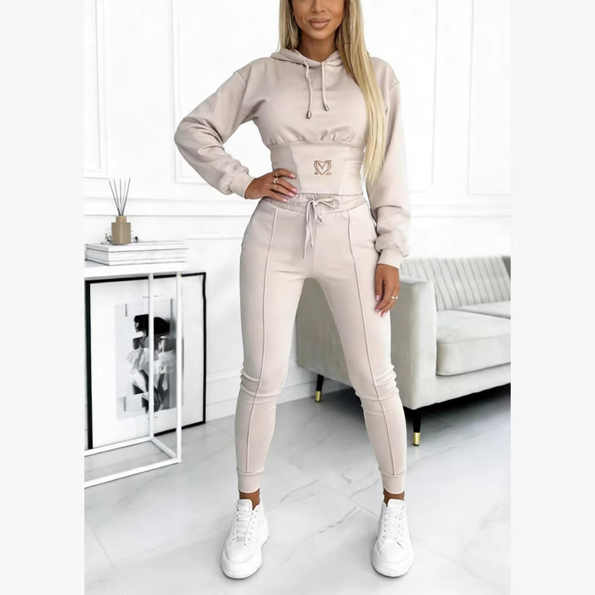Women's Cinch Waist Hoodie Jogger Two Piece Set
