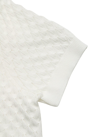 Textured V Neck Knit Top Short Sleeve Casual Sweater