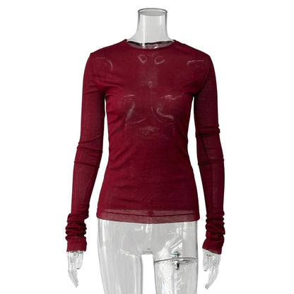 Women's Fitted Sheer Long Sleeve Layering Top