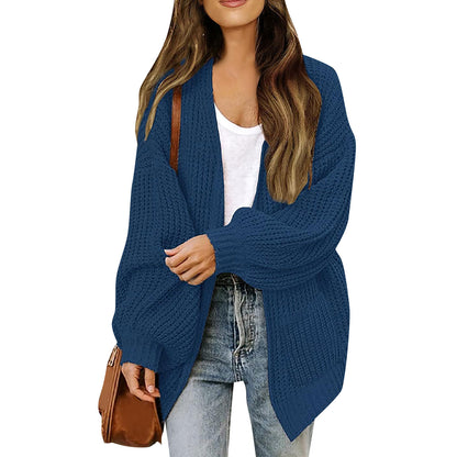 Women's Chunky Knit Balloon Sleeve Open Front Cardigan
