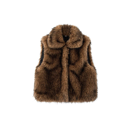 Women's Long Faux Fur Vest Sleeveless Lapel Winter Chic