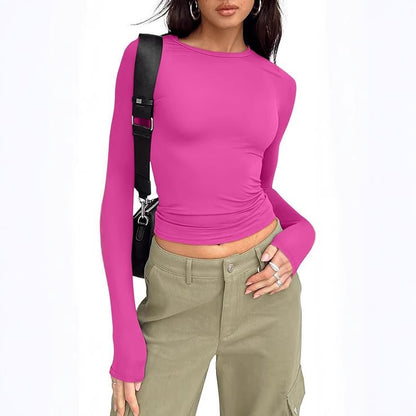 Women's Fitted Long Sleeve Crew Neck Tee Soft Stretch Basic