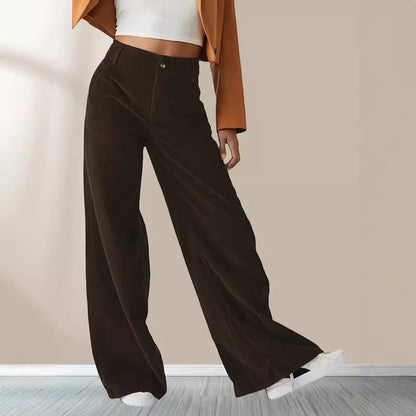 Womens Corduroy High Waisted Straight Leg Pants