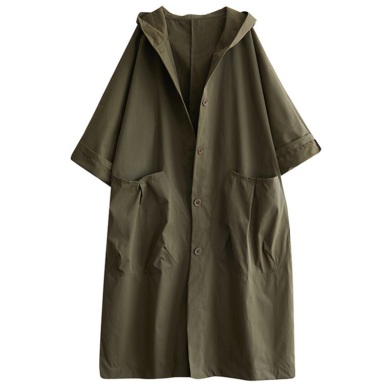 Women's Oversized Hooded Long Trench Coat Pockets