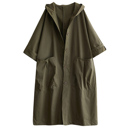 Women's Oversized Hooded Long Trench Coat Pockets