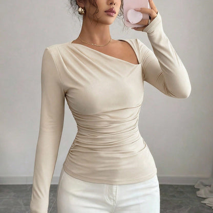 Women's Asymmetric Cut Out Ruched Long Sleeve Top