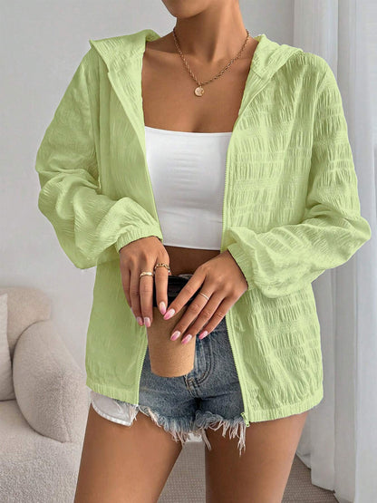 Women's Textured Lightweight Zip-Up Hooded Jacket
