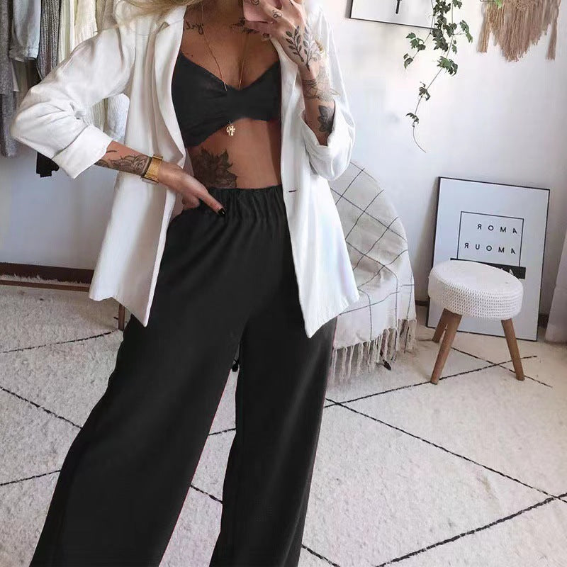 Boho Butterfly Print Crop Top Wide Leg Pants Set