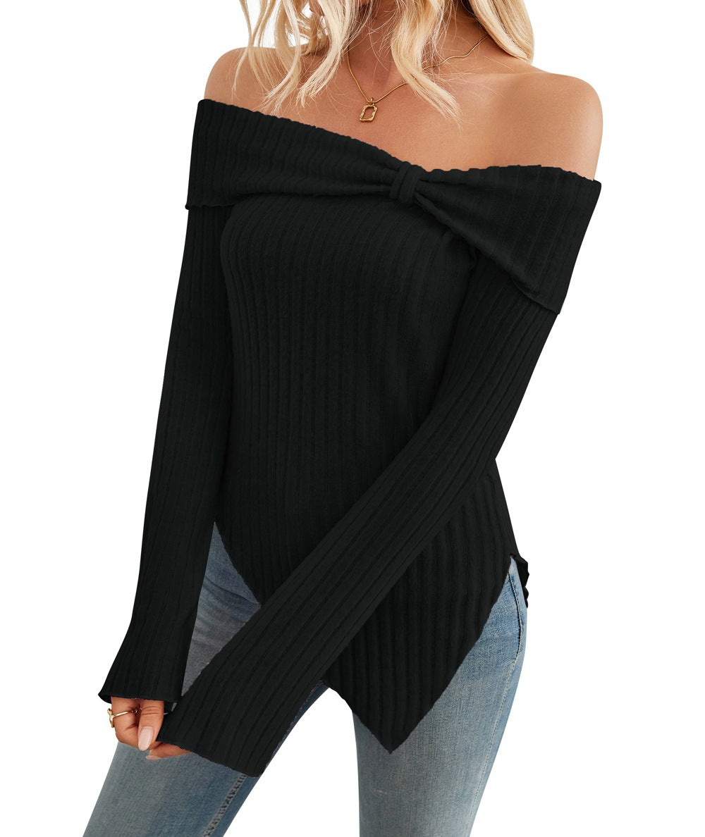 Autumn Winter Women's Slim One-Shoulder Split T-Shirt