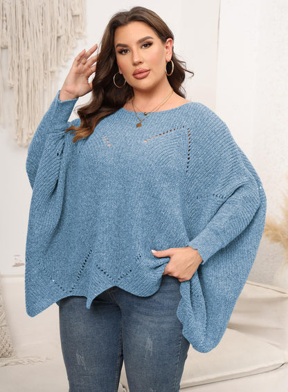 Women's Loose Solid Color Bat Sleeve Pullover Sweater