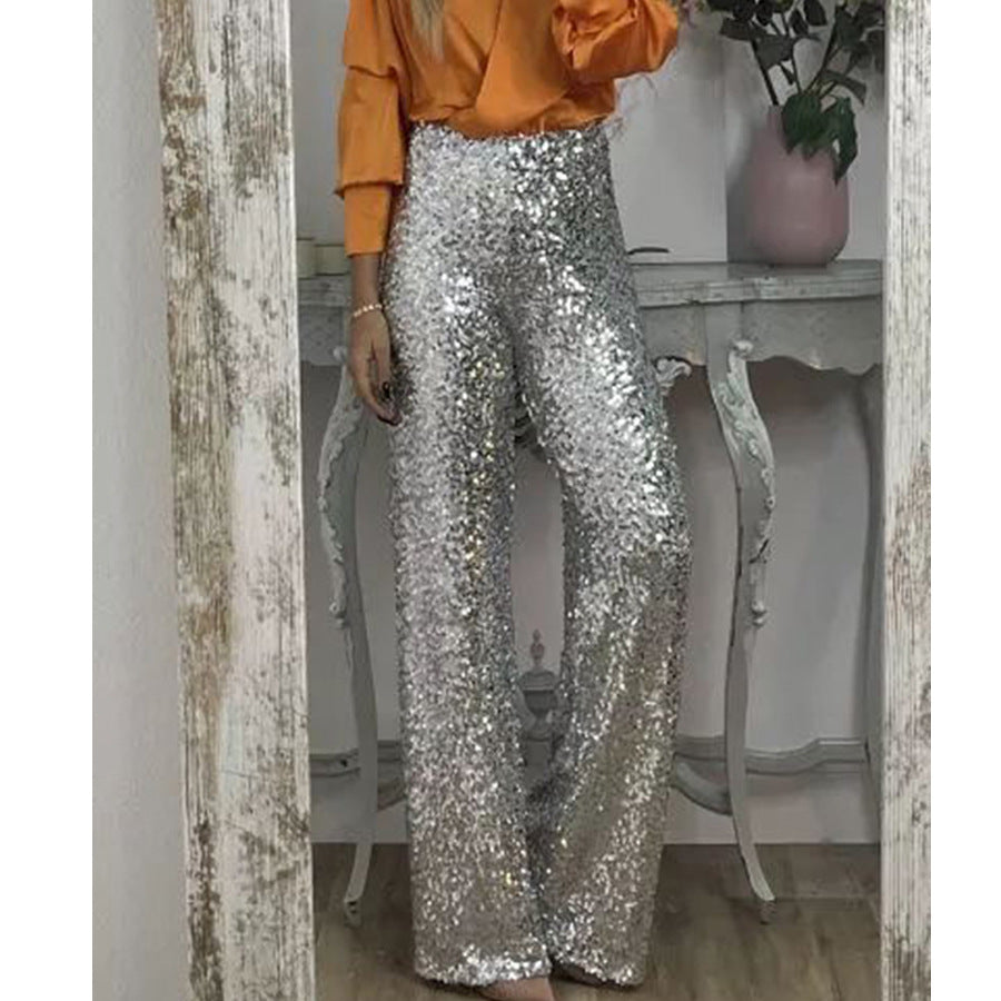 Sequin Flare Pants Women Stretchy Glitter Party Trousers