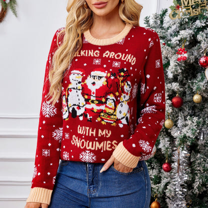 Red Snowflake Christmas Sweater Santa Knit Pullover