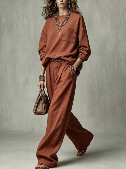 Women's Oversized Crewneck Sweatshirt Wide Leg Pant Set