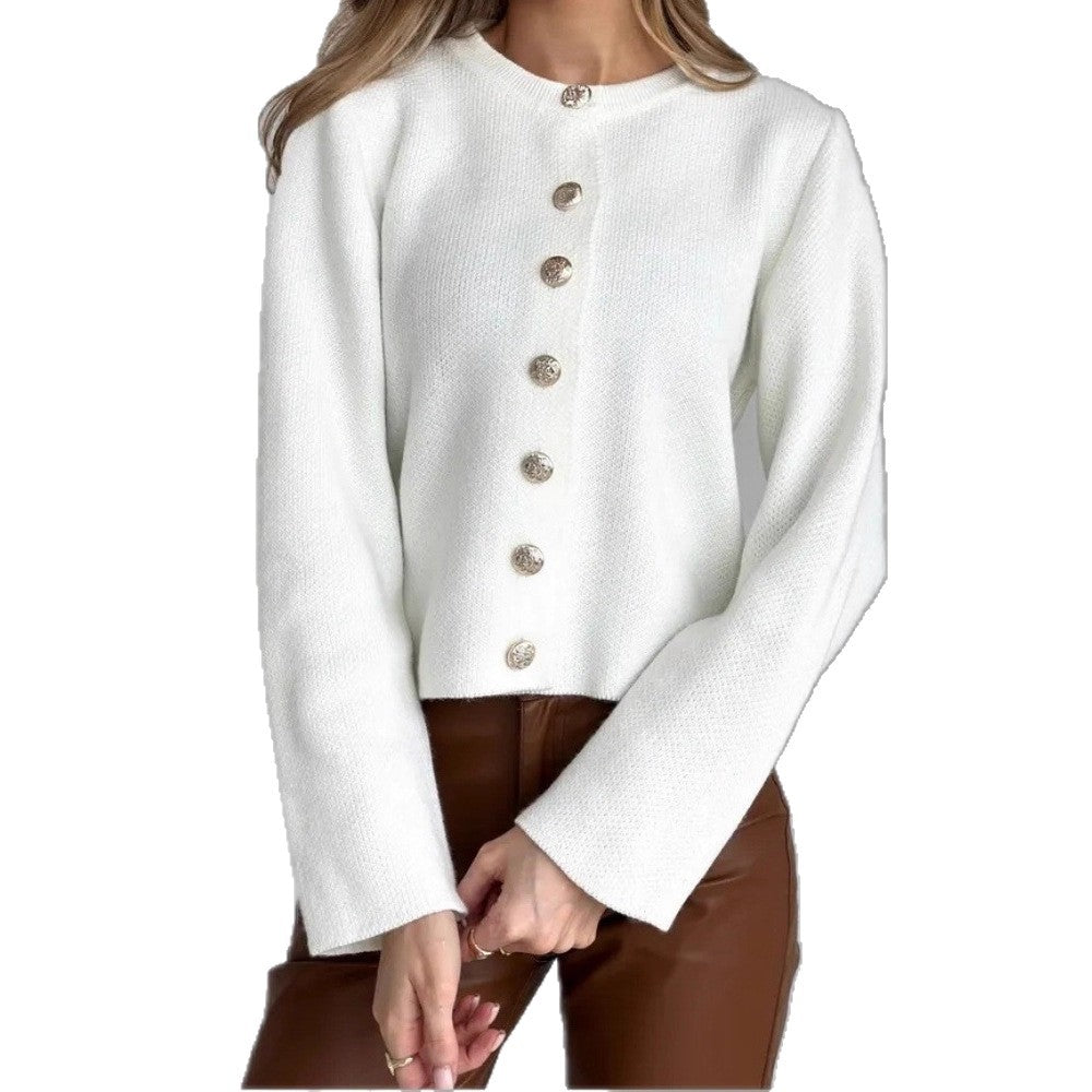 Women's Crew Neck Button Front Knit Cardigan Sweater